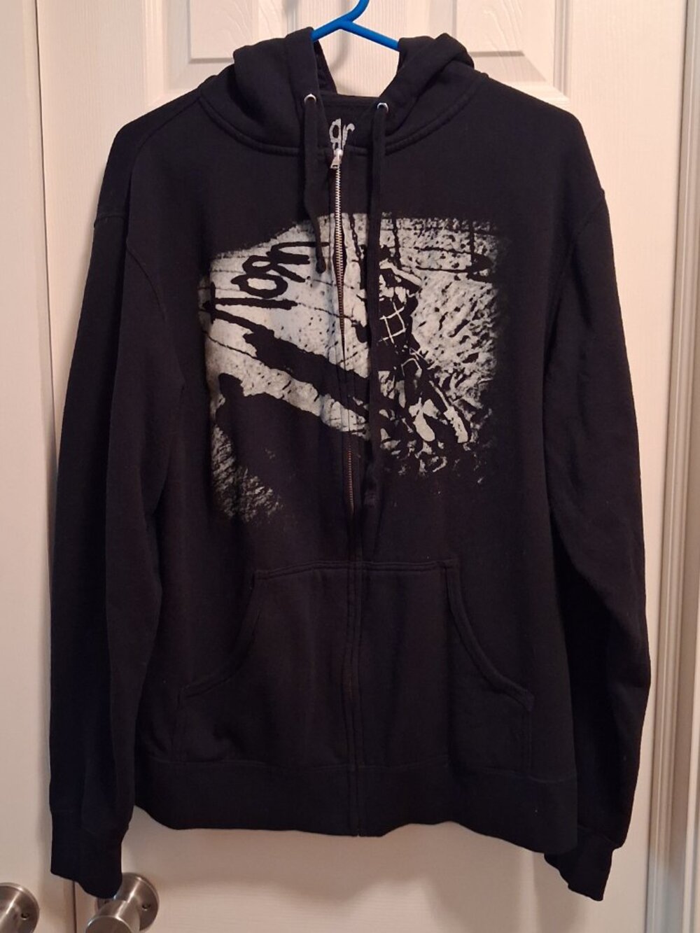 Y2K HTF Korn Sandbox Zip-Up Black Hoodie Sweatshirt Size Large EUC